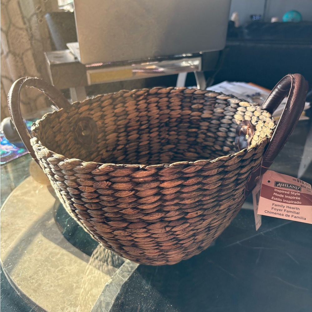 NWT Woven Basket with Leather Handles